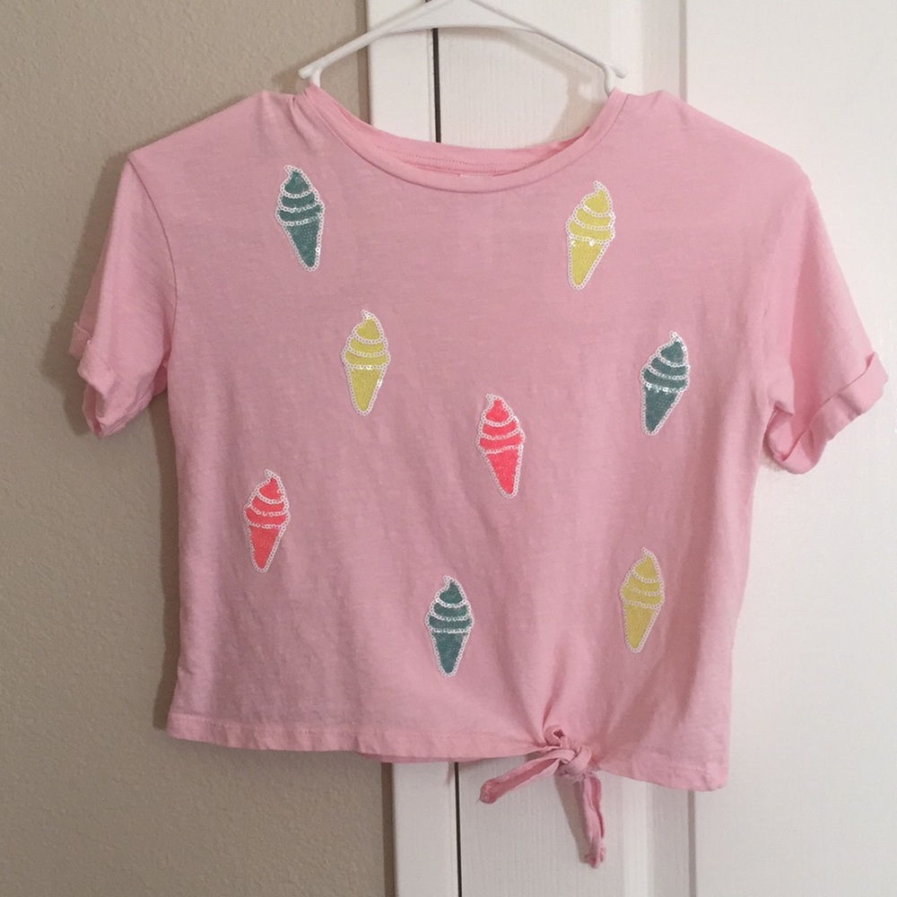 🍦Sequins pink Ice cream cones Justice tee size 8